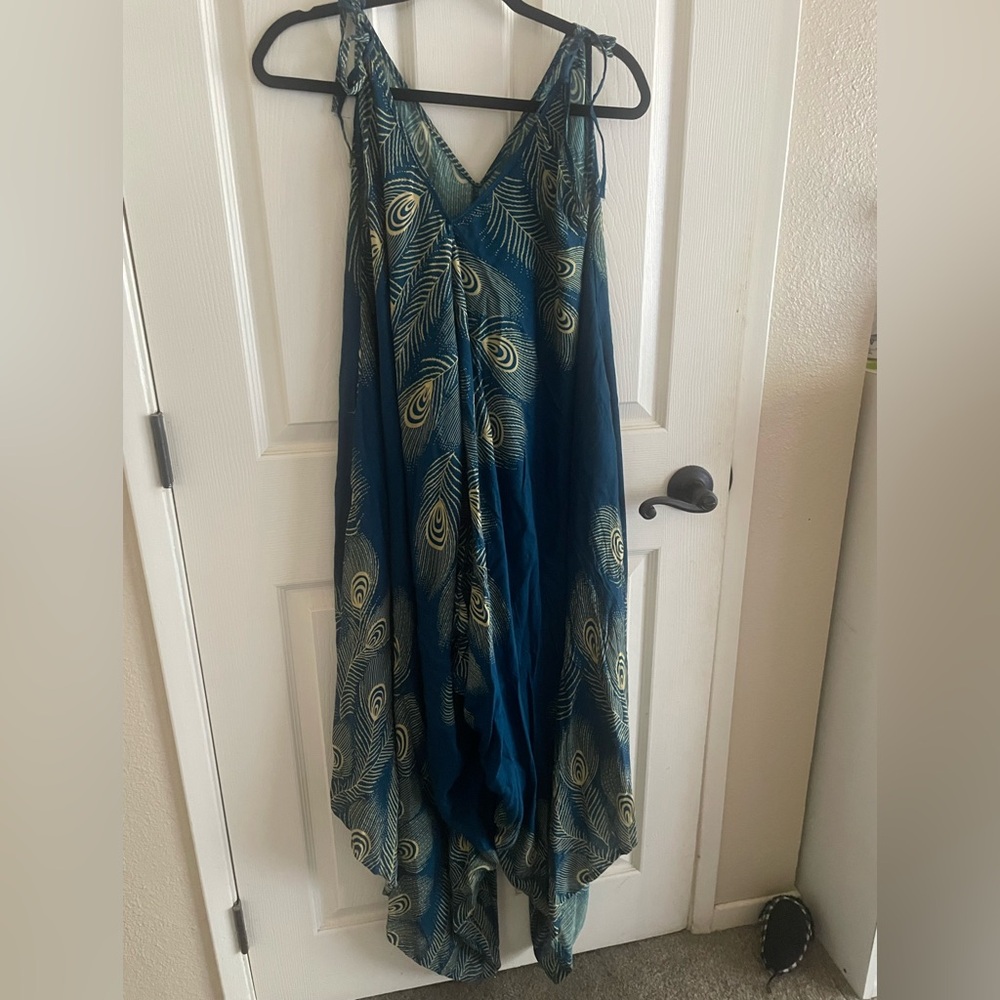 Elegant Blue and Gold harem romper got in Palm Springs